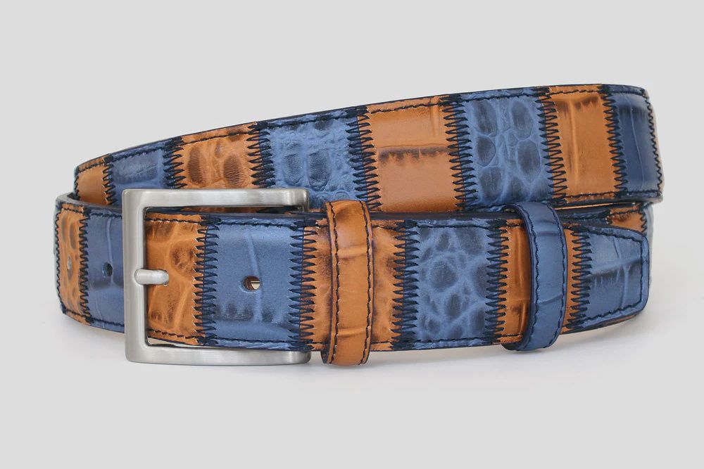 Robert Charles Belt 1628 Patchwork Blue/Tan