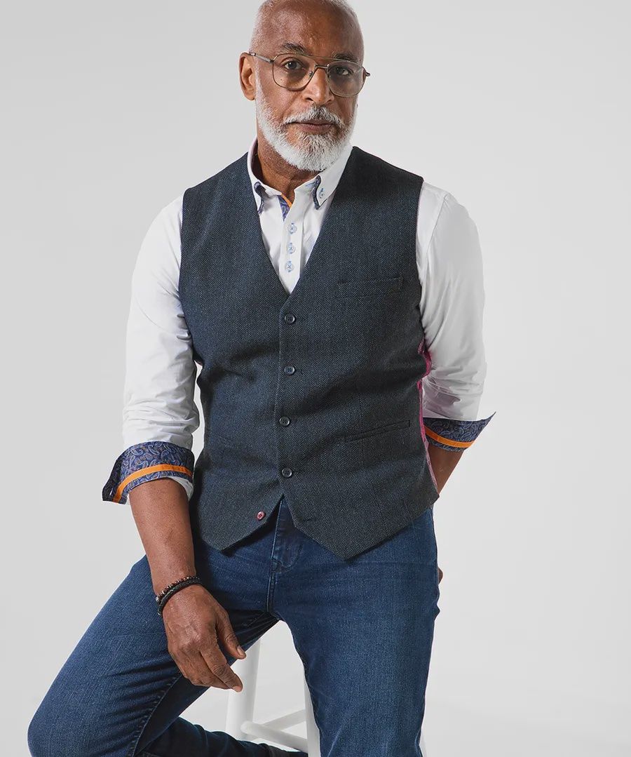 Joe Browns Waistcoat Herringbone Navy
