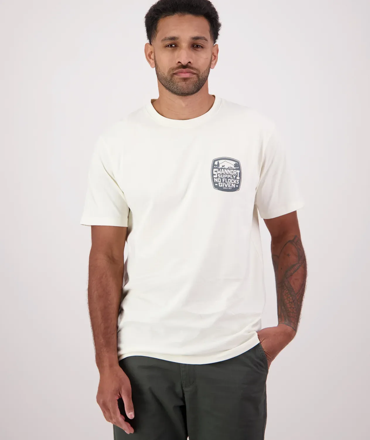 Swanndri Tee No Flocks Ecru/Shadow