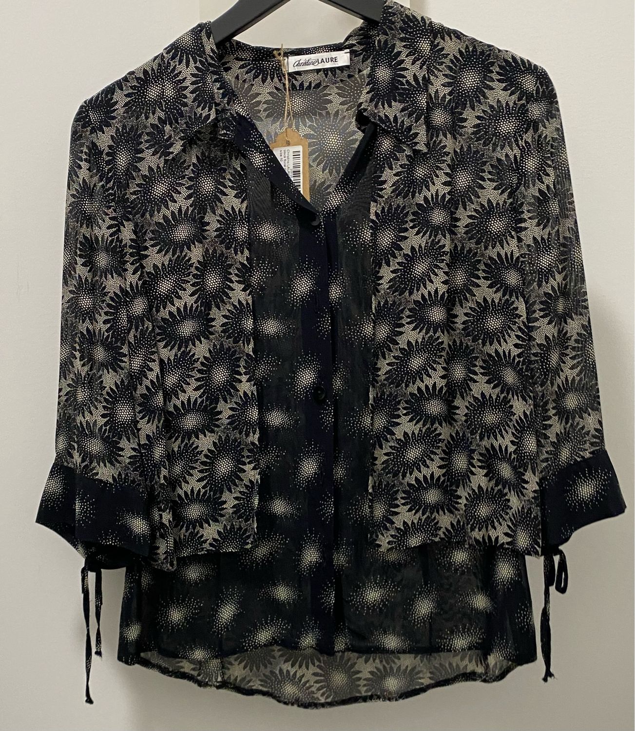 Christine LAURE black floral blouse size 10