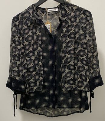 Christine LAURE black floral blouse size 10