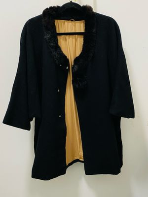 vintage Japanese Kimono style jacket wool size M Fur trim