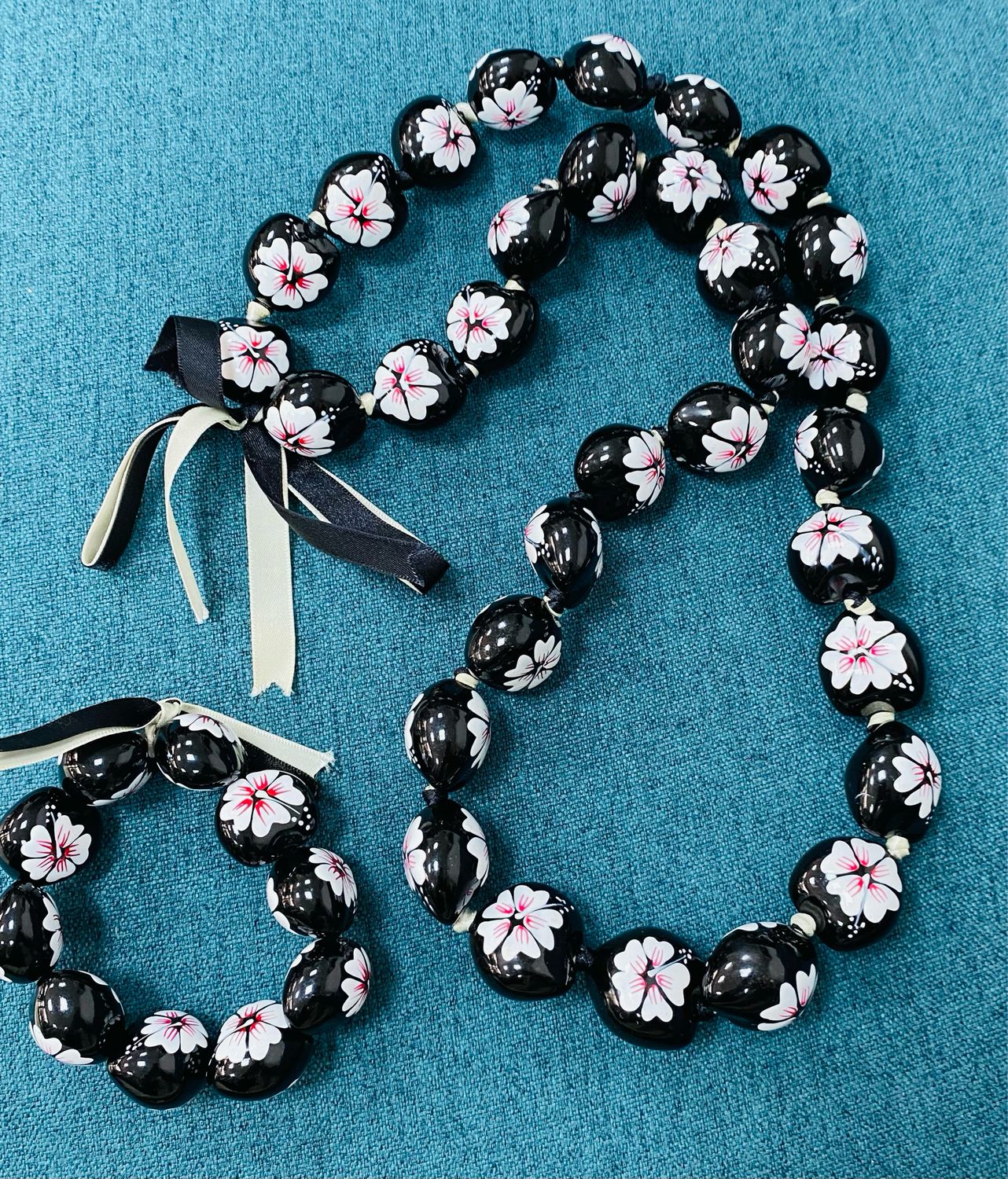 SET necklace &amp; bracelet large painted beads