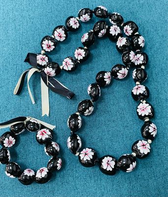 SET necklace &amp; bracelet large painted beads