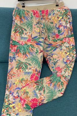 M&amp;S linen blend trousers tropical print size 12 UK