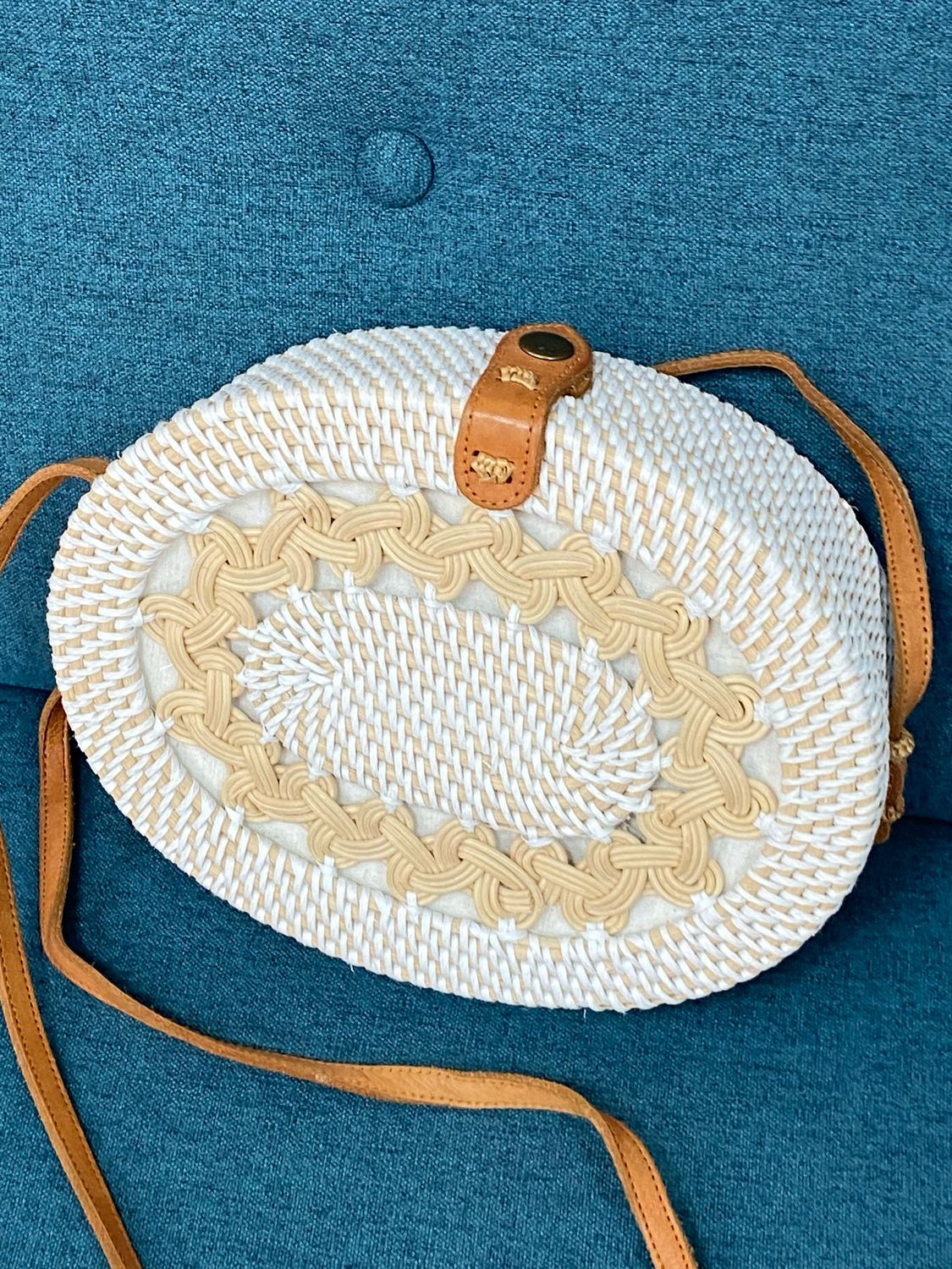 Wicker basket crossbody handbag