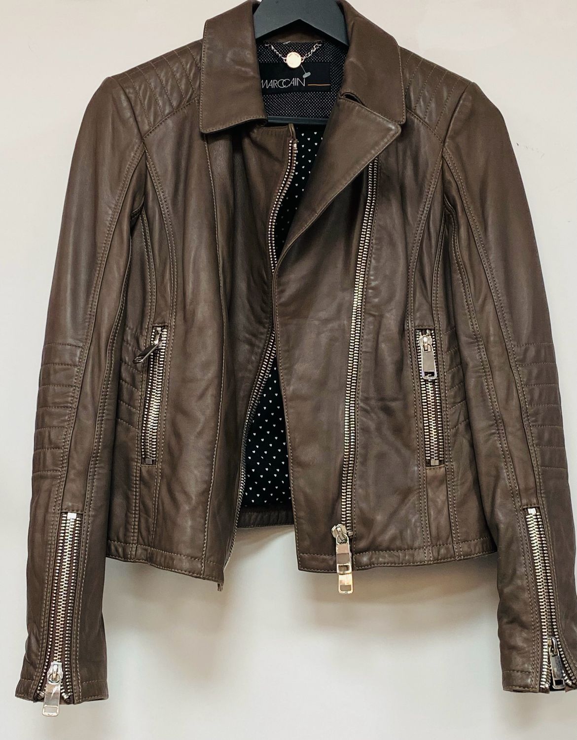 MARC CAIN lamb nappa leather biker jacket size S