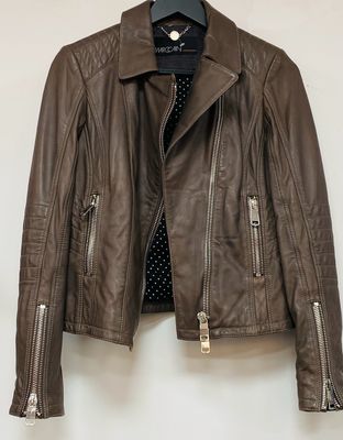 MARC CAIN lamb nappa leather biker jacket size S