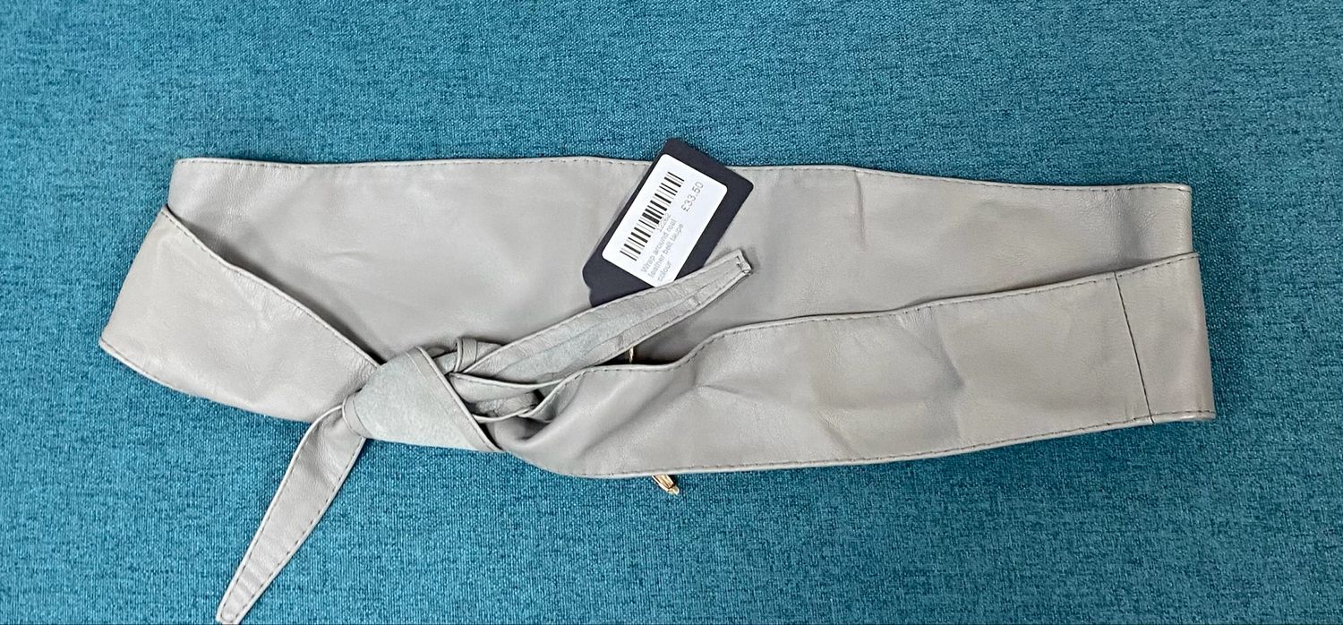 Wrap around real leather belt taupe colour