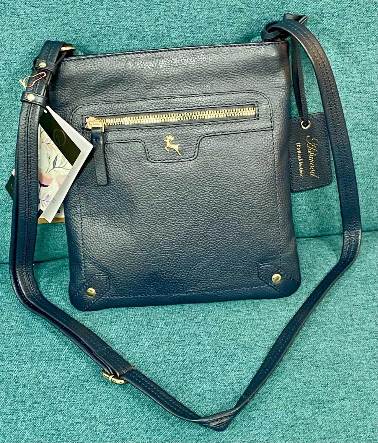 ASHWOOD real leather bag navy blue / small card purse