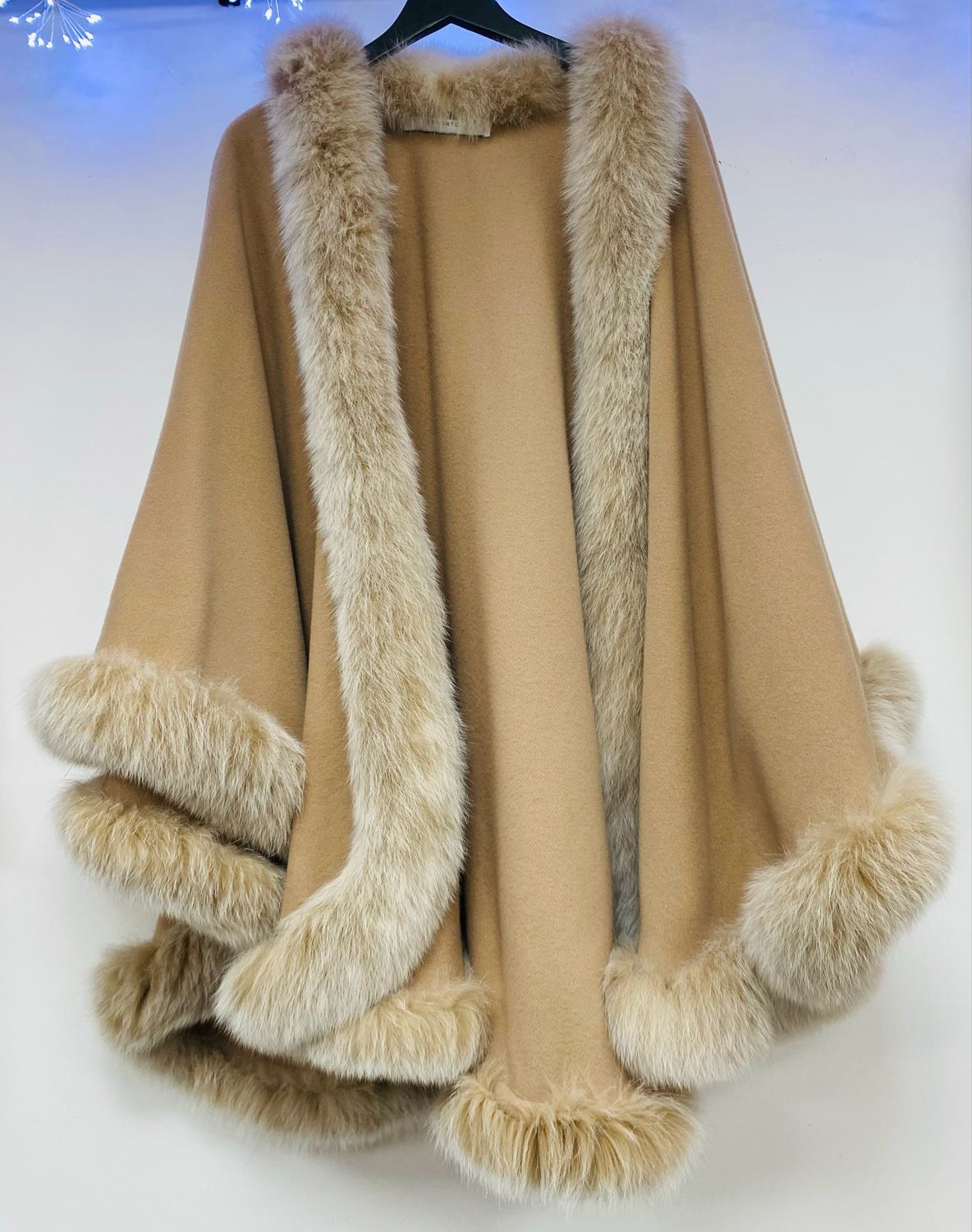 ALAN CHERRY wool cashmere cape real fur trim