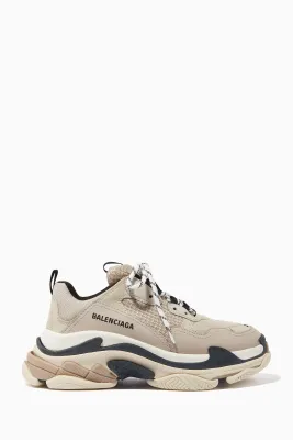 Balenciaga Beige &amp; Pink Triple S Lace-Up Sneakers