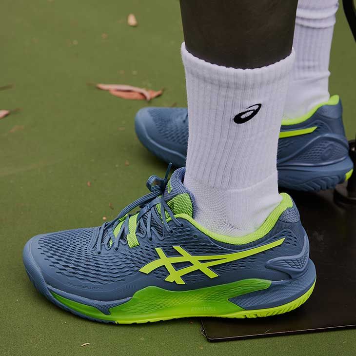 Asics Gel Resolution 9 Steel Blue Hazard Green