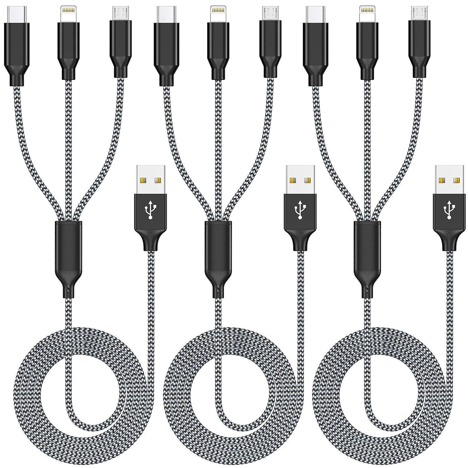 USB-A to Lightning, USB-C, Micro USB Multi Charge Cable