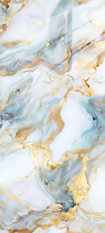 Gold Cloudy Sky | Panneau de marbre 3D Bleu Ciel Brillant avec Or | 260x122x0,2
