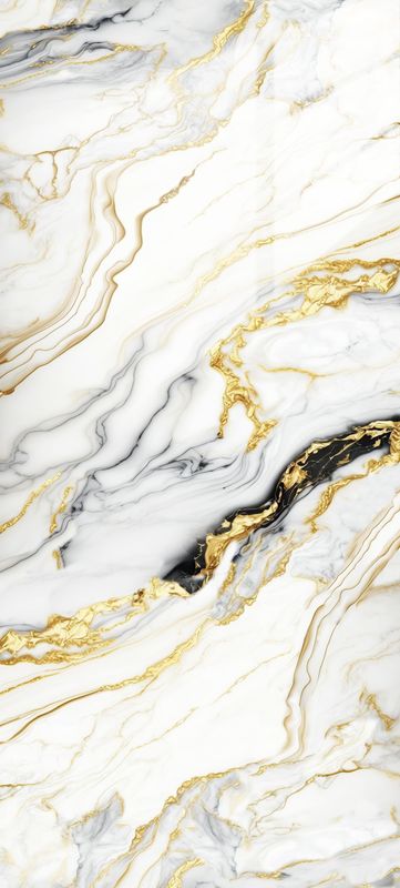 Golden Black Chantilly | Panneau de marbre 3D Blanc Brillant avec Noir et Or | 245x122x0,2