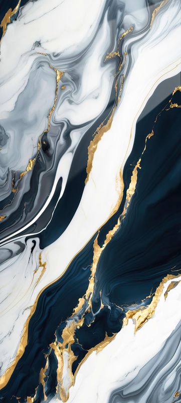 Blue Night Wave | Panneau de marbre 3D Bleu nuit Brillant avec Blanc et Or | 245x122x0,2