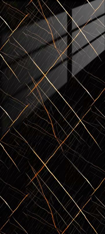 Black Gold | Panneau de marbre Noir Brillant avec Or | 260x122x0,2