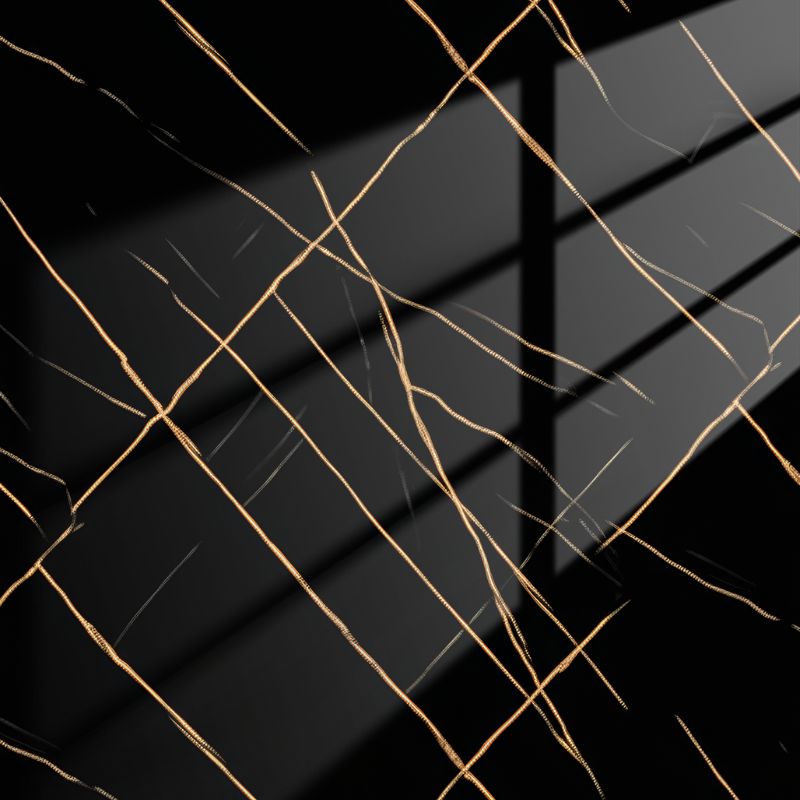 Black & Gold | Panneau de marbre Noir Brillant avec Or | 260x122x0,2cm