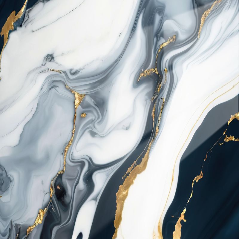 Blue Night Wave | Panneau de marbre 3D Bleu nuit Brillant avec Blanc et Or | 260x122x0,2cm
