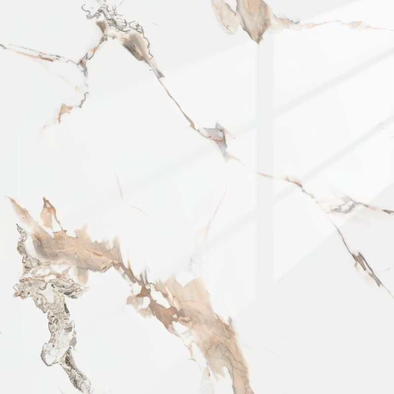 White Dolomite | Panneau de marbre Blanc Brillant avec Marron & Gris | 260x122x0,2cm