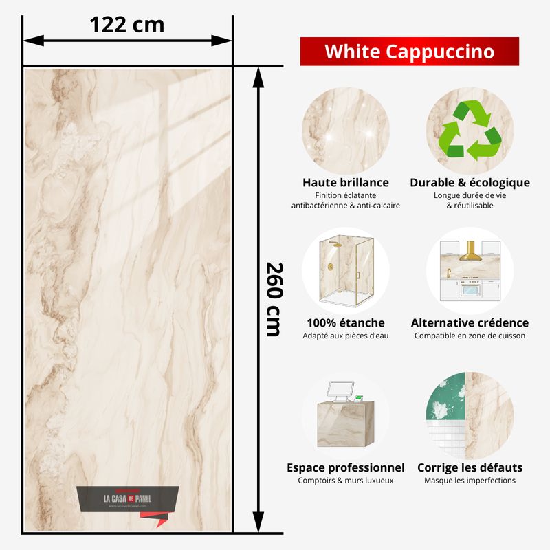 White Cappuccino | Panneau de marbre Beige | 260x122x0,2cm