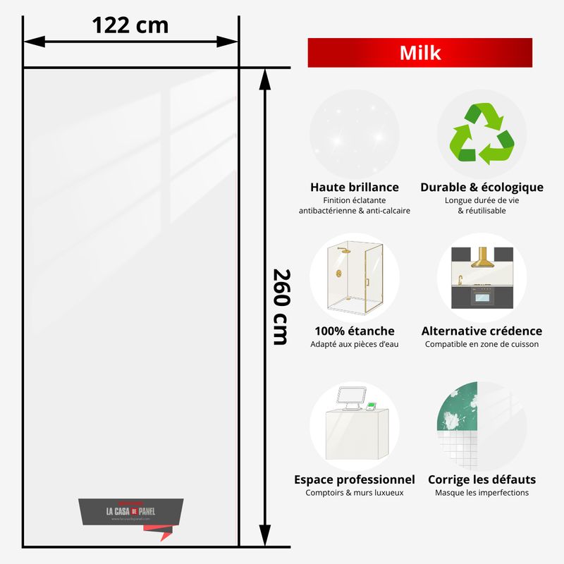 Milk | Panneau Blanc Brillant | 260x122x0,2cm