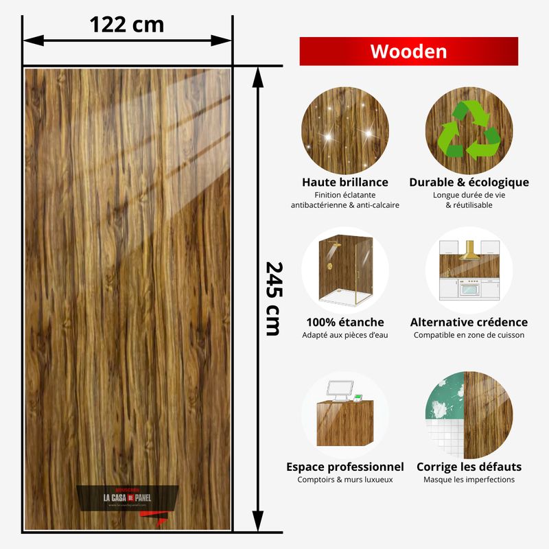 Wooden | Panneau de marbre Bois Brillant | 245x122x0,2cm