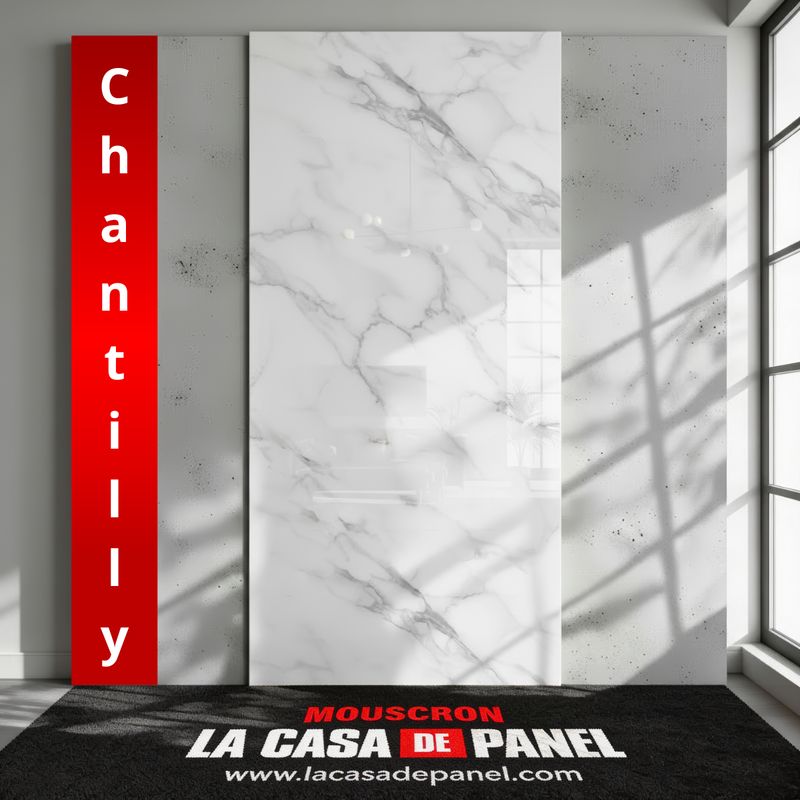 Chantilly | Panneau de marbre Blanc Brillant avec Gris | 260x122x0,2cm