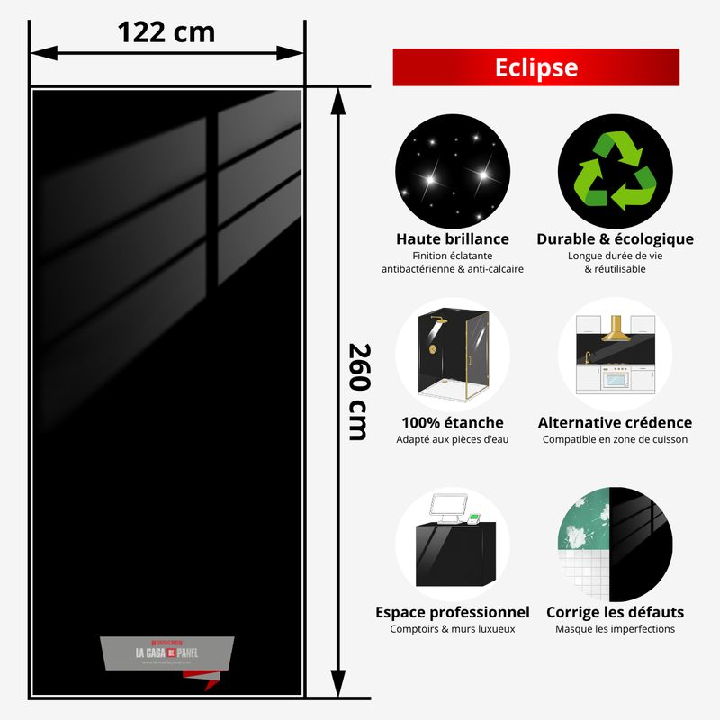 Eclipse | Panneau Noir Brillant | 260x122x0,2cm