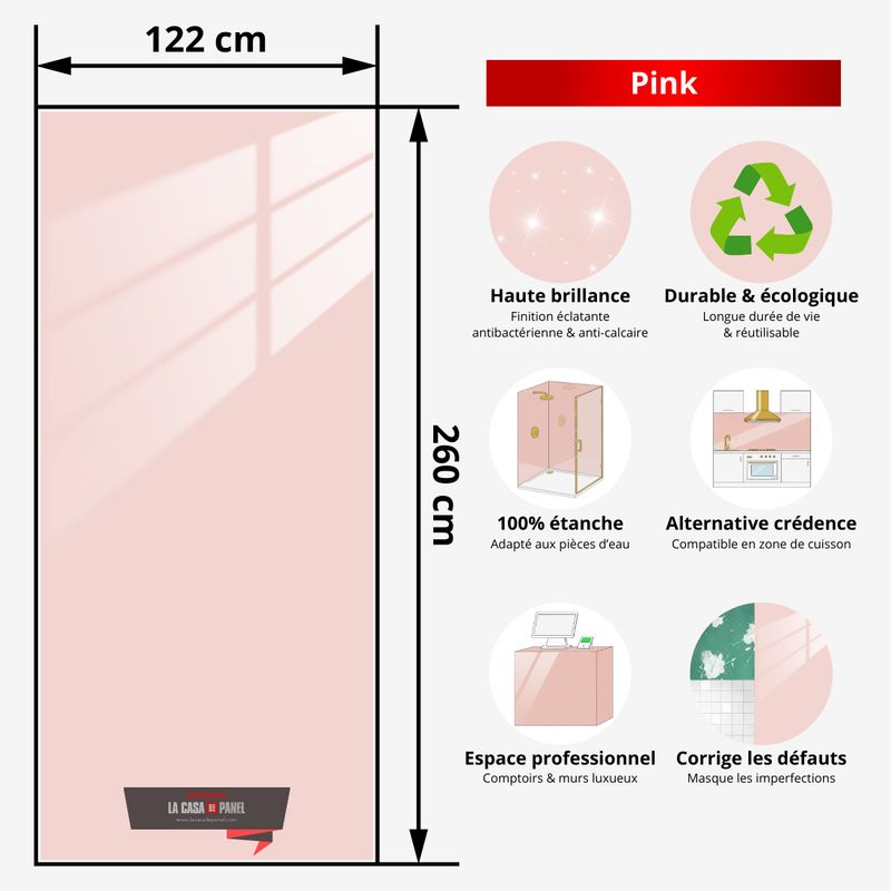 Pink | Panneau de marbre Rose Brillant | 260x122x0,2cm