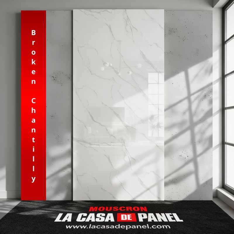 Broken Chantilly | Panneau de marbre Blanc Brillant avec Gris | 260x122x0,2cm