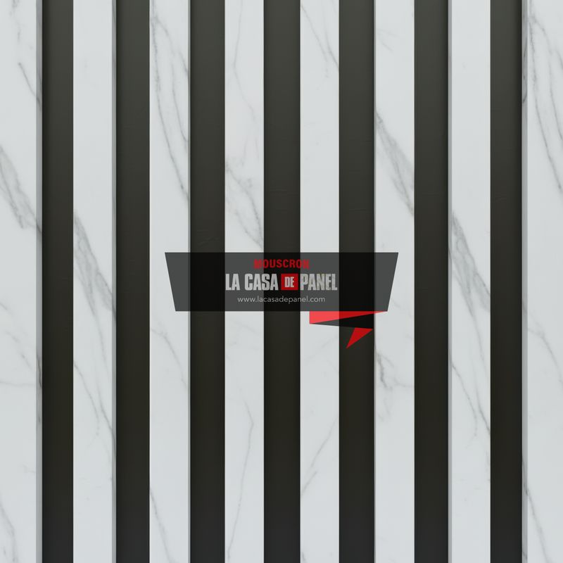 Chantilly Black Background Wood | Tasseau PVC effet mat | Blanc marbré fond Noir | 64x290cm