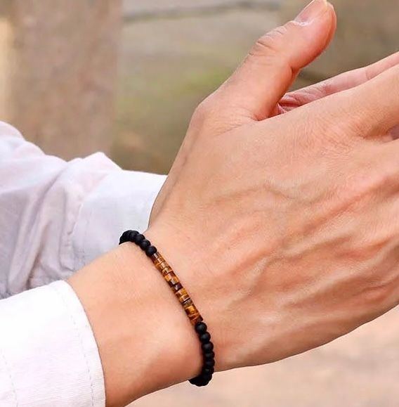 pulsera piedra lava+piedra ojo de tigre