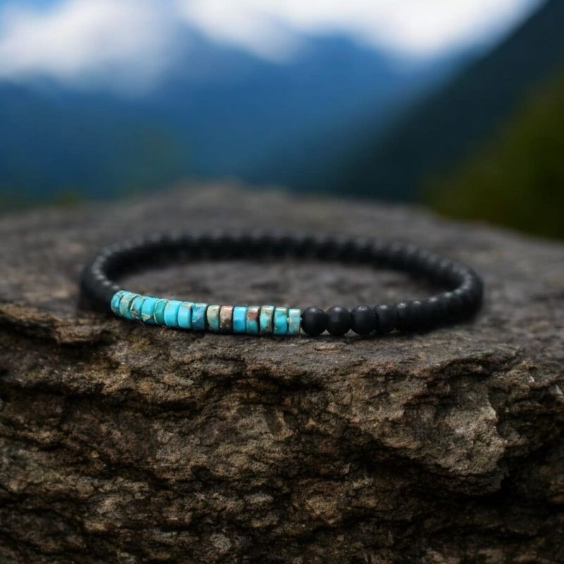 pulsera piedra lava con piedra turquesa