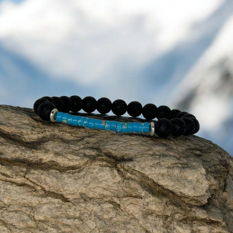 pulsera piedra lava con piedra turquesa