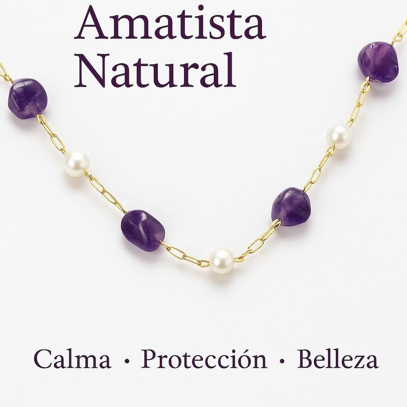 collar de oro 14k con piedras naturales de amatista