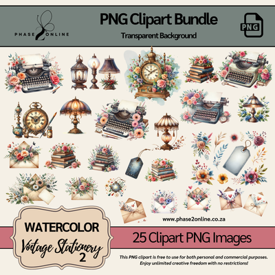 Vintage Stationery 2 - ​Digital PNG Clipart Bundle