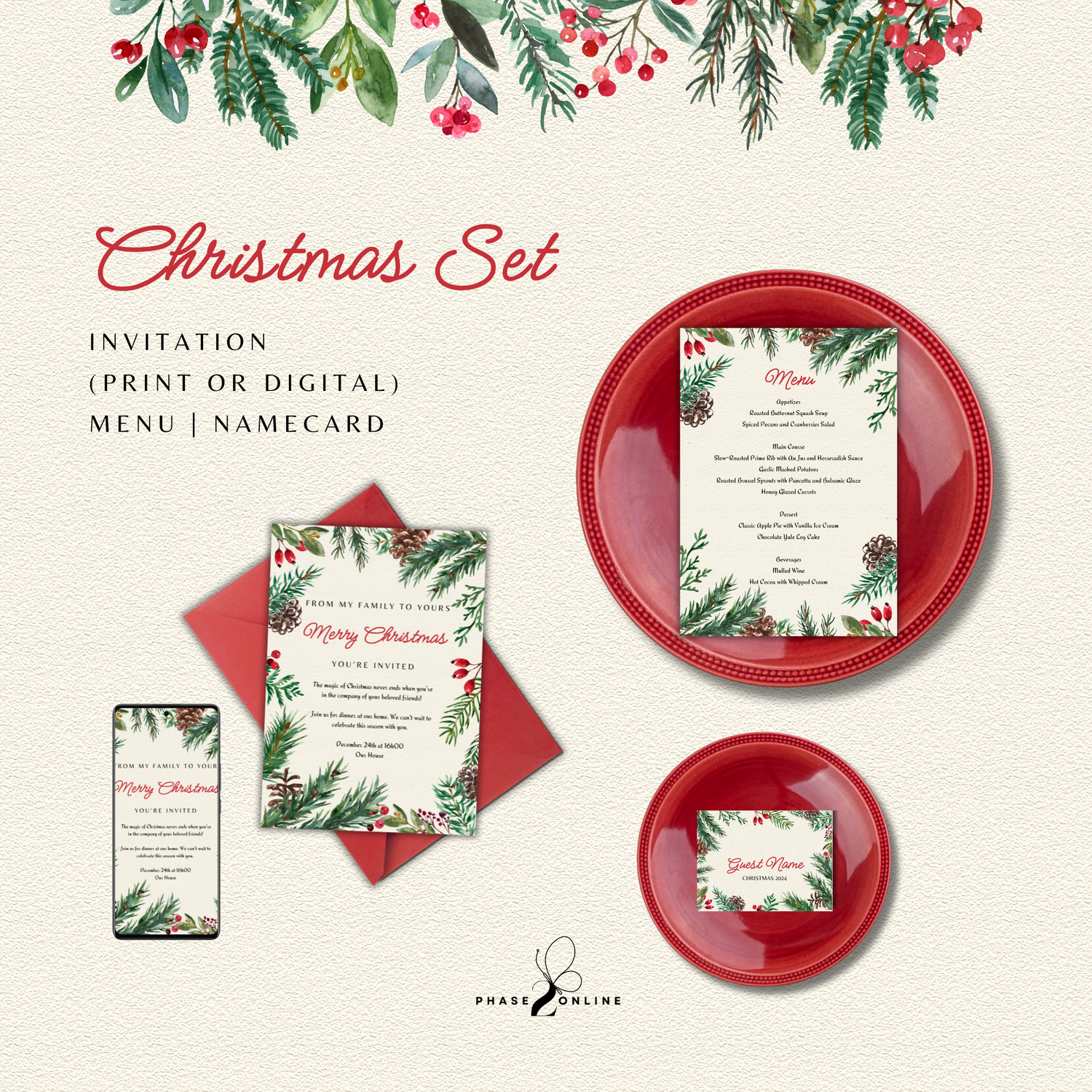 Christmas Set 4 - Watercolor leaves &amp; berries