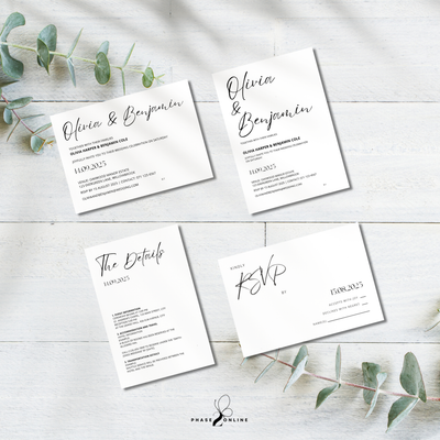 Minimalist Wedding Invitation Template Bundle Design Modern Featuring Wedding Invitation, Details Card and RSVP | for the DIY brides