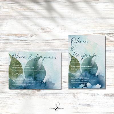 Watercolor Blue Hydrangea Wedding Invitation Template Bundle