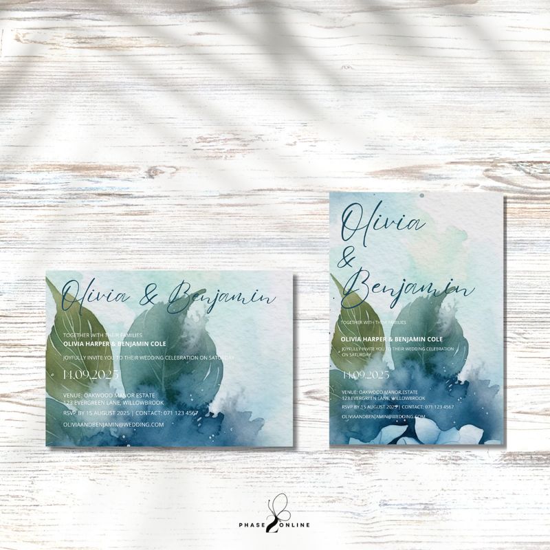 Complete Watercolor Blue Hydrangea Wedding Bundle