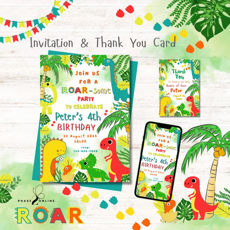 Personalized Invitation &amp; Thank You Card - Dinosaur Theme