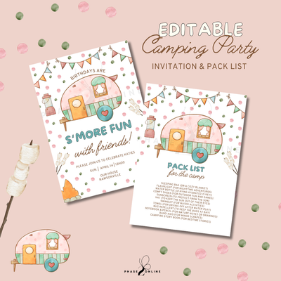 Pink Camp Birthday Invitation and Packlist