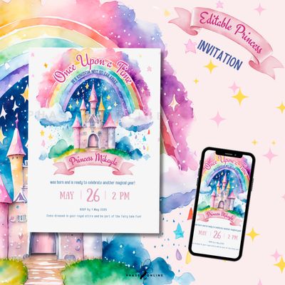 Princess Rainbow Birthday Invitation