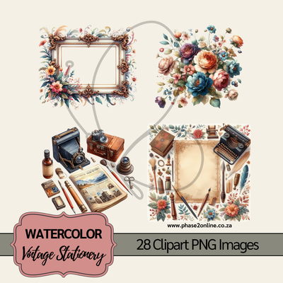 Watercolor Vintage Stationery Clipart – High-Quality PNG Designs for Instant Download