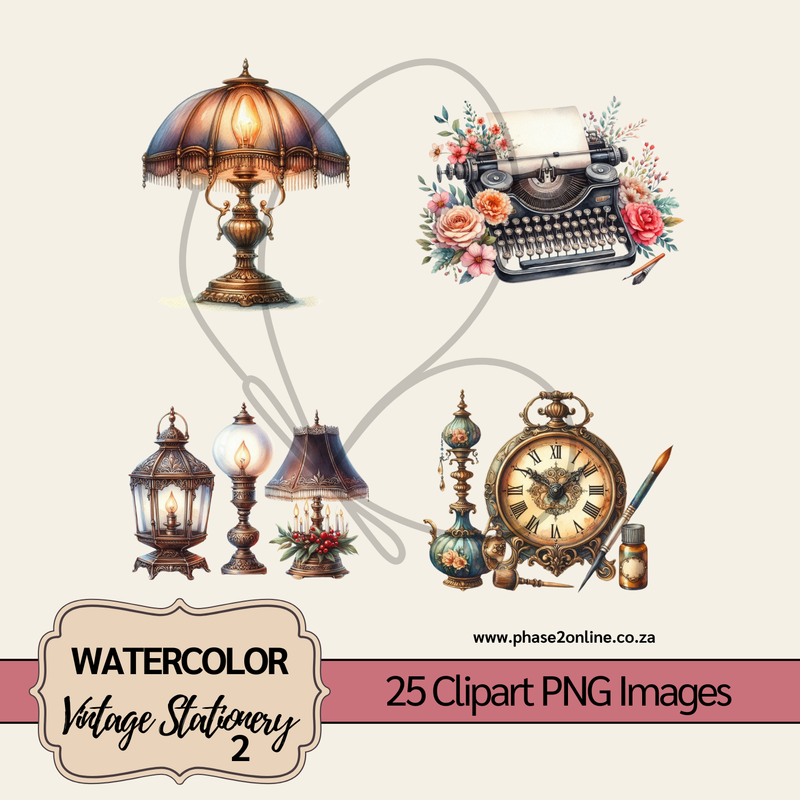 Watercolor Vintage Stationery Set 2 Clipart – High-Quality PNG Designs for Instant Download