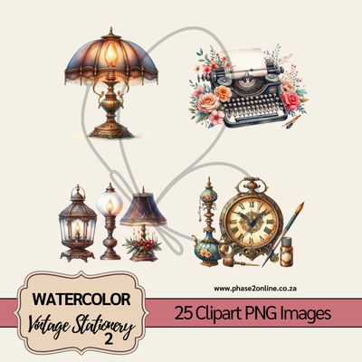 Watercolor Vintage Stationery Set 2 Clipart – High-Quality PNG Designs for Instant Download
