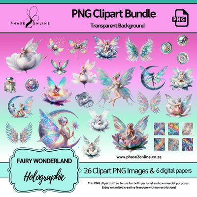 Fairy Wonderland Holographic Clipart – High-Quality PNG Designs for Instant Download