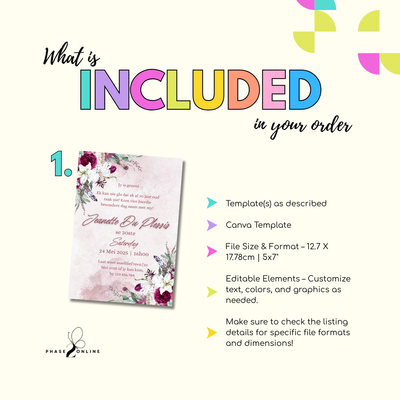 Rustic Maroon Floral Birthday Invitation Editable Digital Template